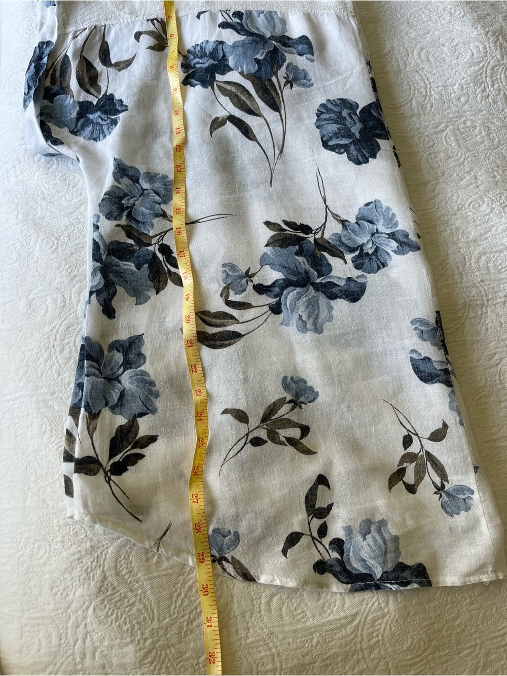 Lungo L’Ajno Linen Tunic Top 3X Blue Floral White Resort Beach Cover Up - Picture 9 of 9